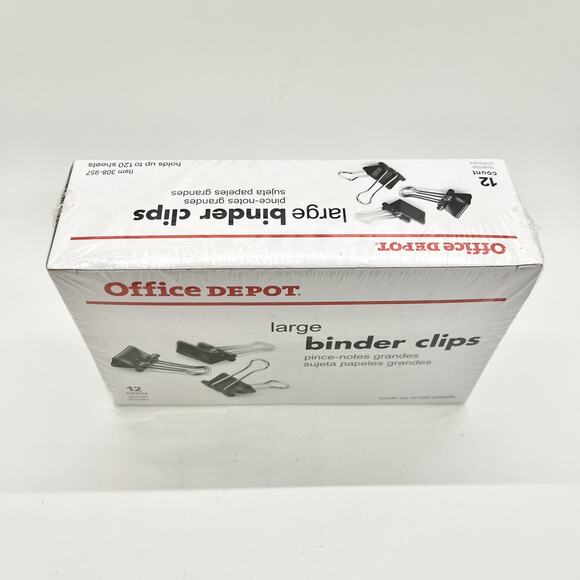 Office Depot Lrg Binder Clips NEW Box of 12 Office Supplies Ea Holds 120 Sheets - Picture 2 of 3